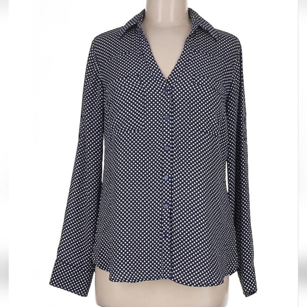Express Navy and White Button Down Shirt